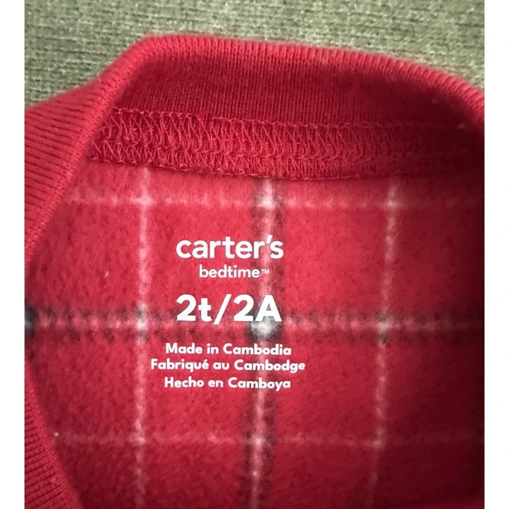 Carter's Plaid Fleece Bear One Piece Sleepwear Red 2T Footed